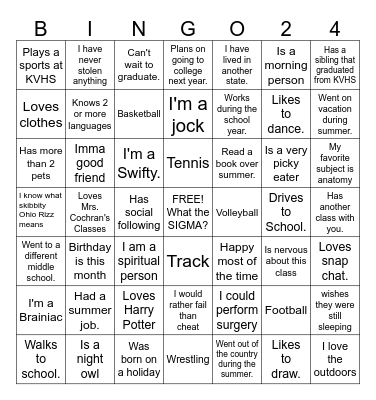 First Day of Advanced A & P Bingo Card