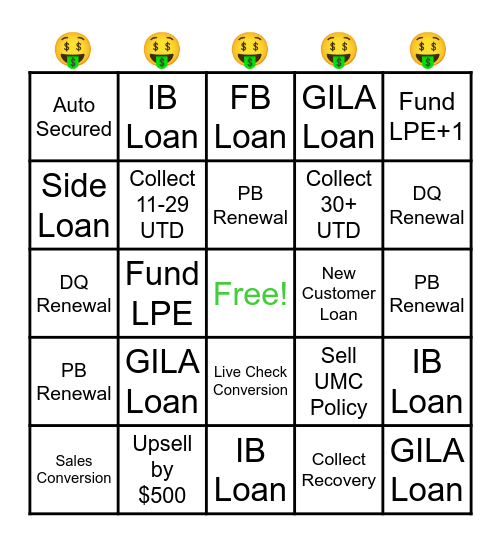 FUND-A-LOAN BINGO Card