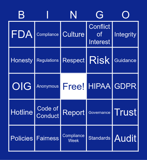 Ethics & Compliance Bingo Card