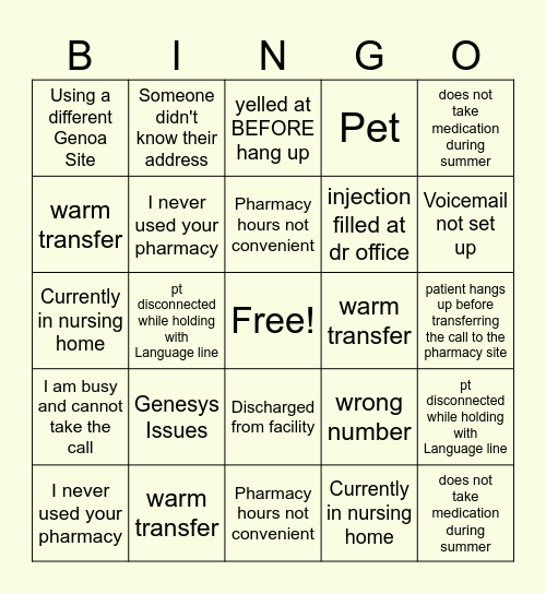 LC Bingo Card