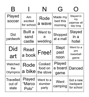 Summer Bingo Card