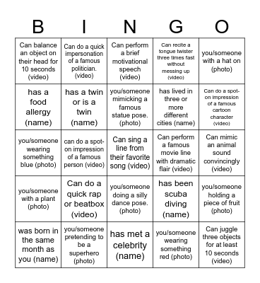 PM's Action Bingo Card