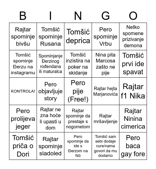 Rajtarov rođendan Bingo Card