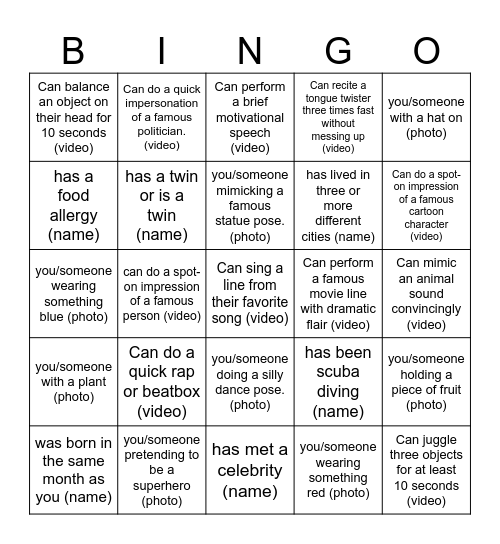 PM's Action Bingo Card