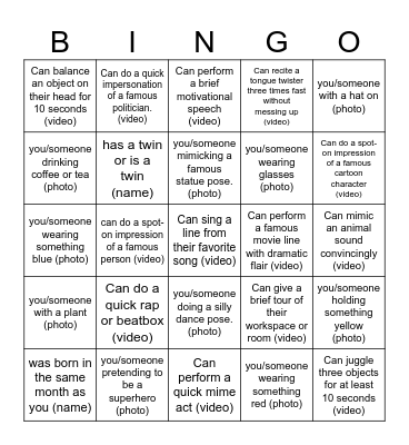 PM's Action Bingo Card