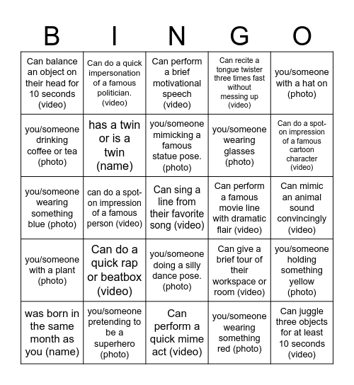 PM's Action Bingo Card