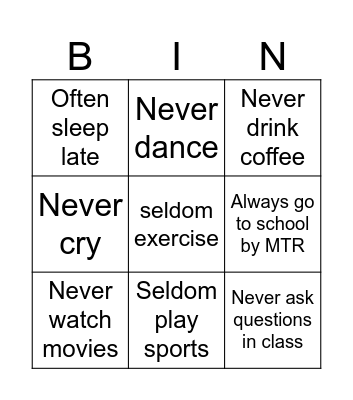 How often do you...? Bingo Card