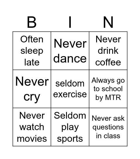 How often do you...? Bingo Card