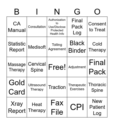 Chiropractic Assisstant Bingo Card
