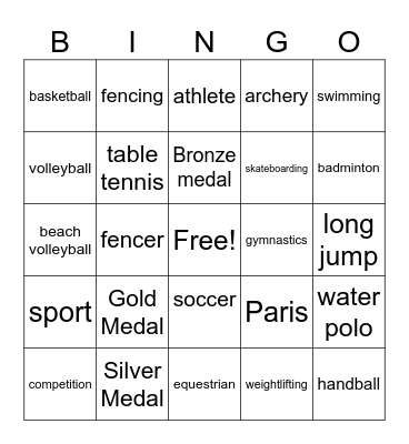 Olympics 1 Bingo Card