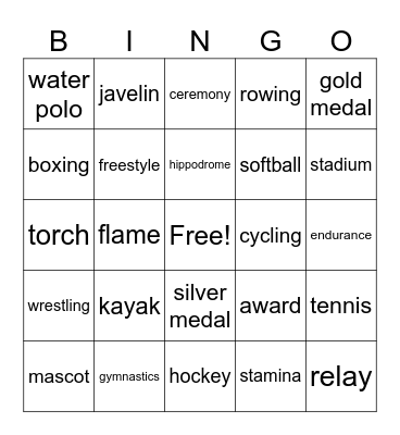 Olympics 2 Bingo Card