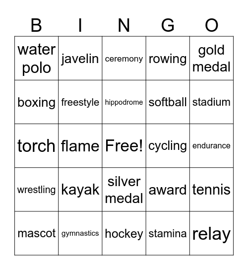 Olympics 2 Bingo Card