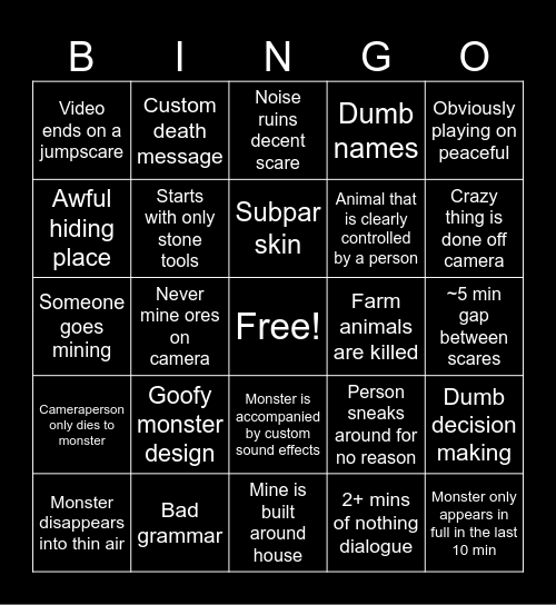 Solo Raygloom Creepypasta Bingo Card
