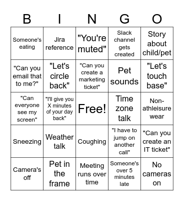 Virtual Meeting Bingo Card