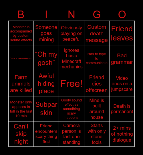 Savage Creepypasta Bingo Card