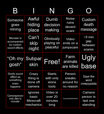 Solo Savage Creepypasta Bingo Card