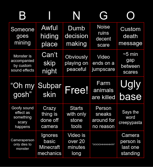 Solo Savage Creepypasta Bingo Card