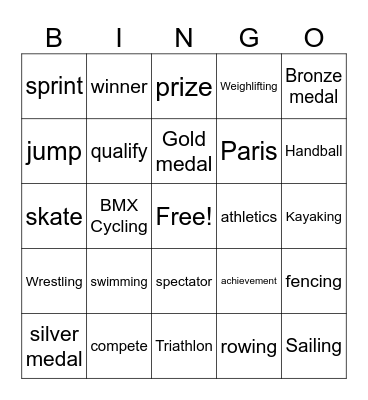 Olympics 3 Bingo Card