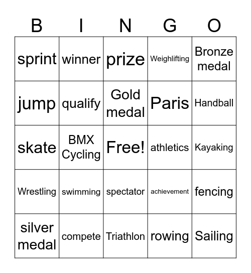 Olympics 3 Bingo Card