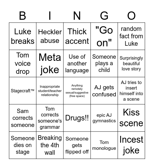 SFTH Bingo Card