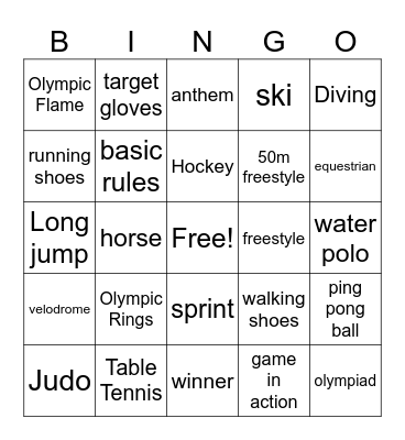 Olympics 4 Bingo Card