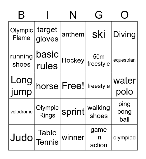 Olympics 4 Bingo Card