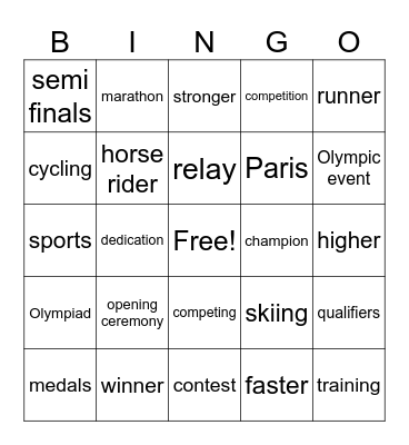 Olympics 5 Bingo Card