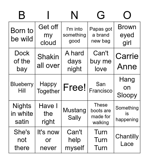 Groovy Bingo Card