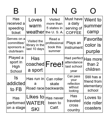 WELCOME BACK! Bingo Card