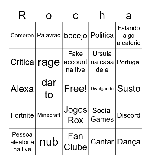 Bingo Rox Bingo Card