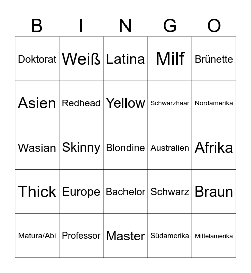 Continental Madness Bingo Card