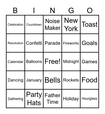 New Year's Day Bingo Card
