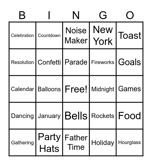 New Year's Day Bingo Card