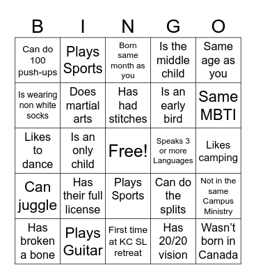 KC BINGO Card