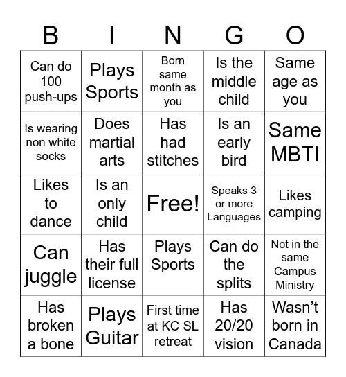 KC BINGO Card