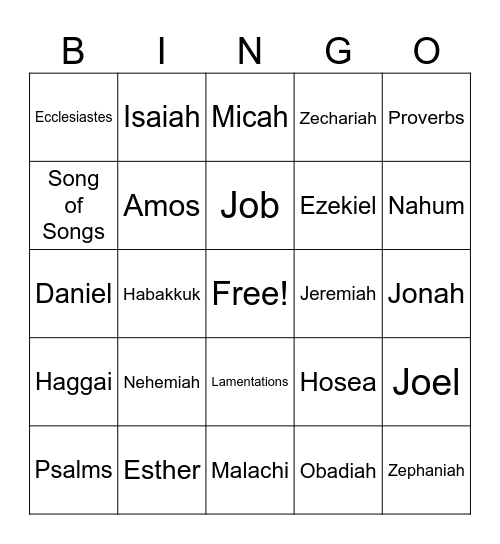 Old Testament Books Bingo Card