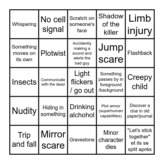 Horror Bingo Card