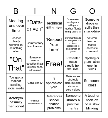 Back-to-School Bingo Card