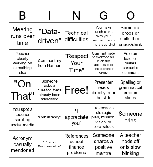 Back-to-School Bingo Card