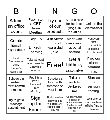New Hire Bingo Card