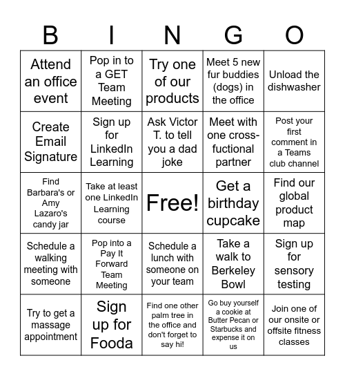 New Hire Bingo Card