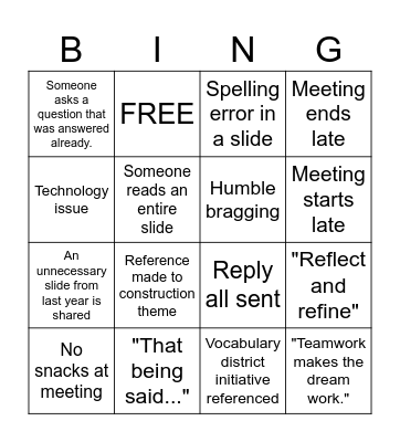 Pre-planning Bingo Card