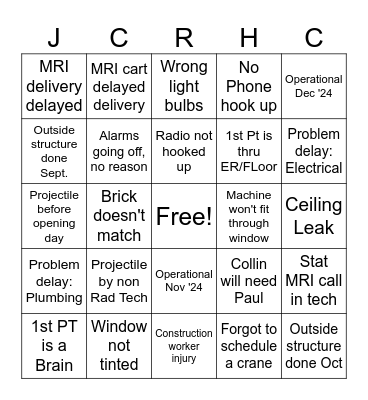 MRI Bingo Card