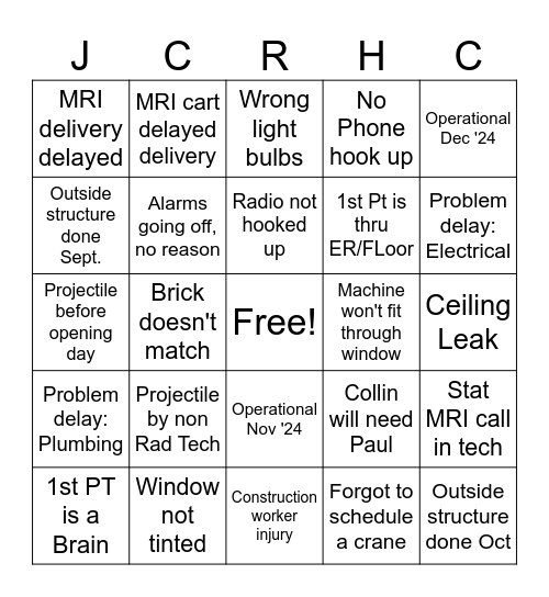 MRI Bingo Card