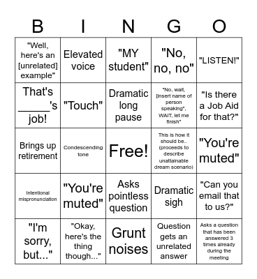 Evaluators Meeting Bingo Card