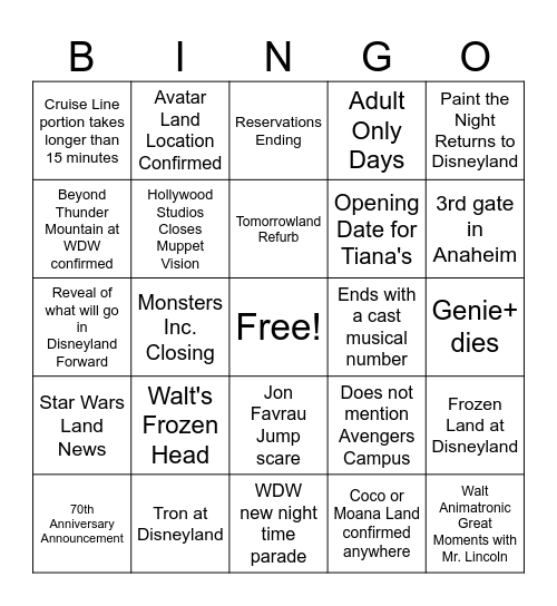 D23 Discord Bingo Card