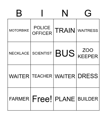 English Bingo Card