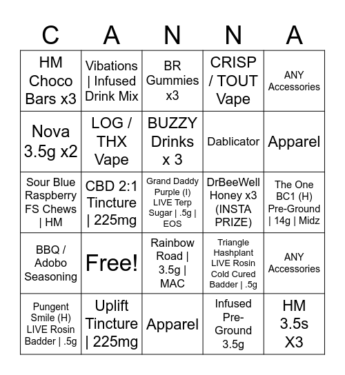 Beastie BINGORINGO Bingo Card