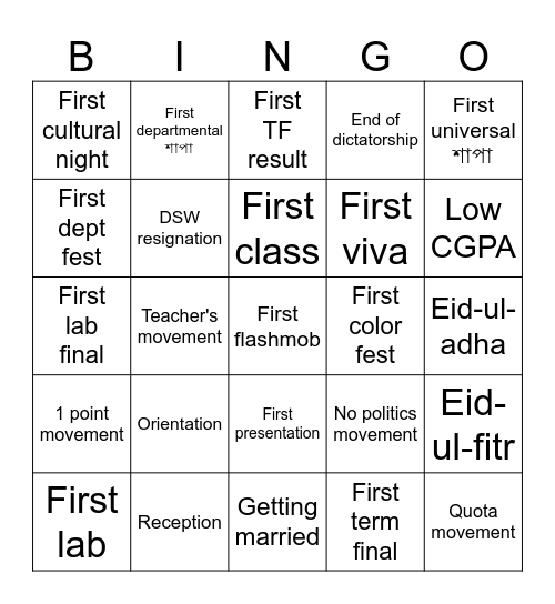 1-1 at BUET (22 batch) Bingo Card