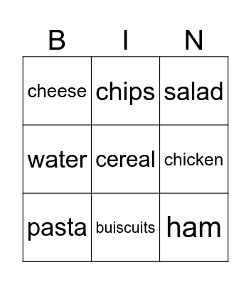 Food Bingo Card